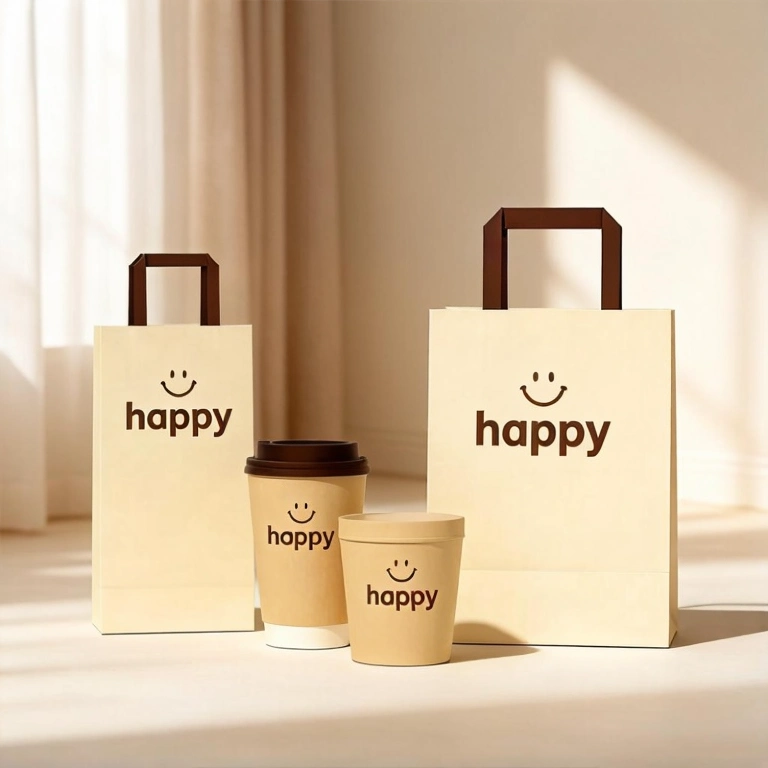 Custom Kraft Paper Bags | Eco-Friendly Takeout Bags with 3D Mockup