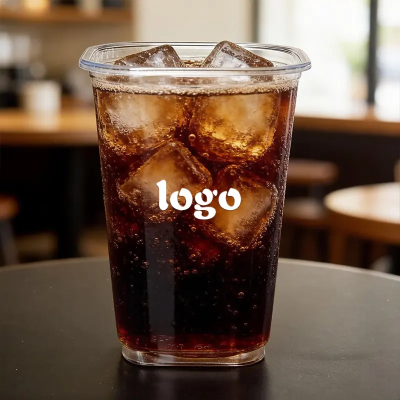 Custom Square PET Disposable Plastic Cups with Lids – Branded Packaging for Beverage Brands - Image 2