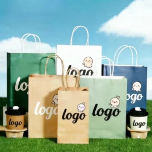 Custom Kraft Paper Bags | Eco-Friendly Takeout Bags with 3D Mockup